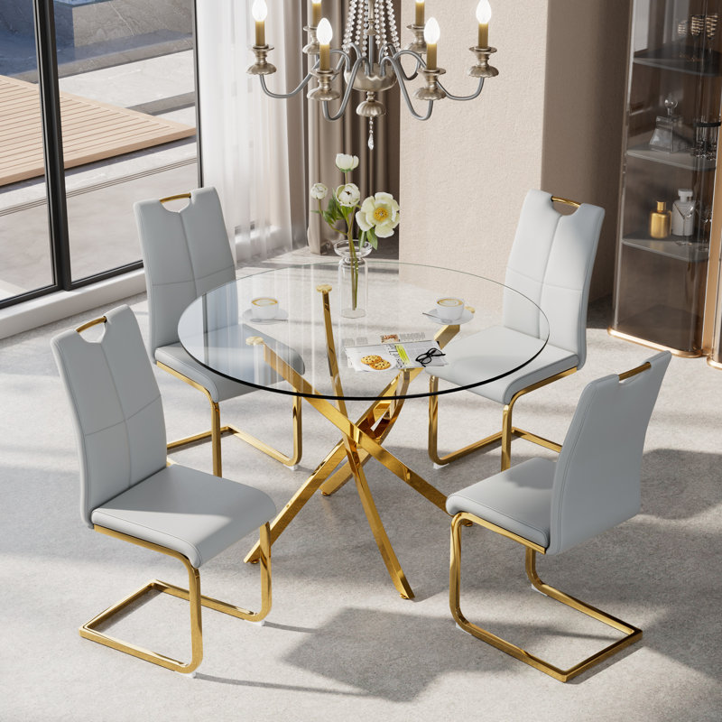 Ensemble de salle à manger 5 pièces, 29.50"H x 36"L x 36"W, Yellow, Argent