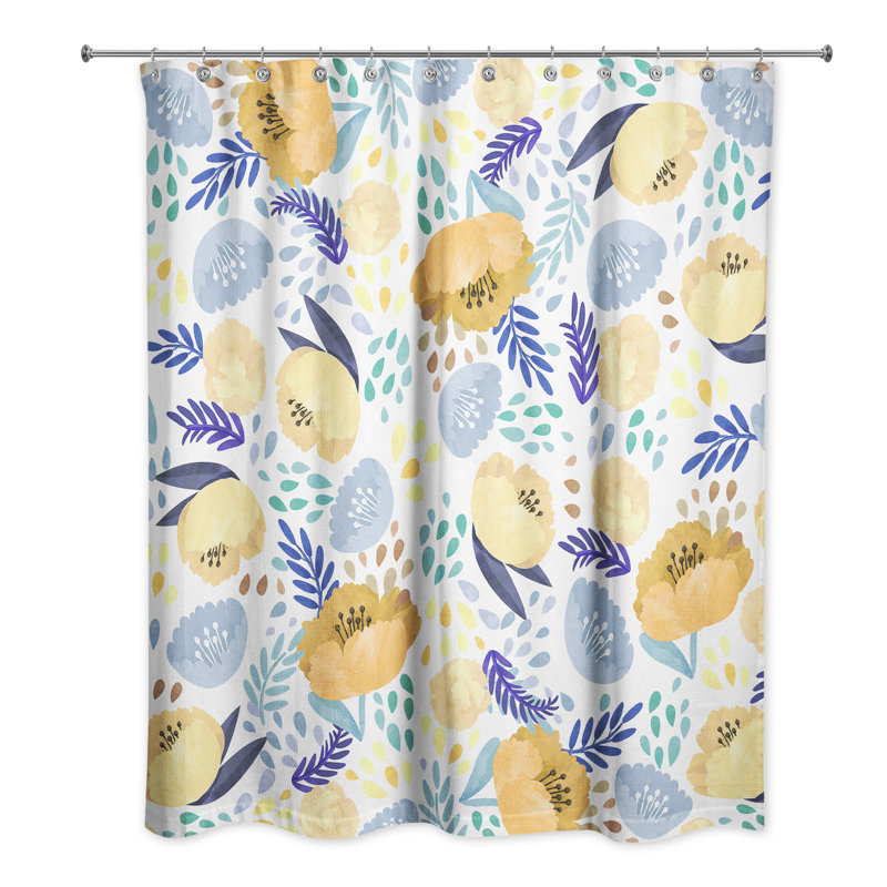 Rideau de douche simple floral Desdemona, Jaune / Bleu