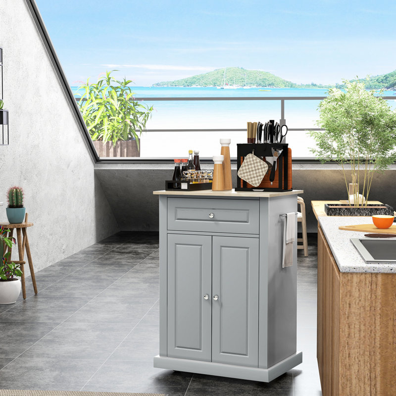 Kitchen Island Cart On Wheels, Grey With Drawer, Adjustable Shelf, 2 Towel - Gorgeously Crafted Rolling In Marvelous