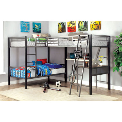 Jamarion Twin Over Twin Over Twin Bunk Bed with Built-in-Desk