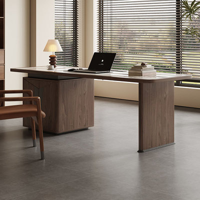 White + Light walnut Rectangular Stone desk