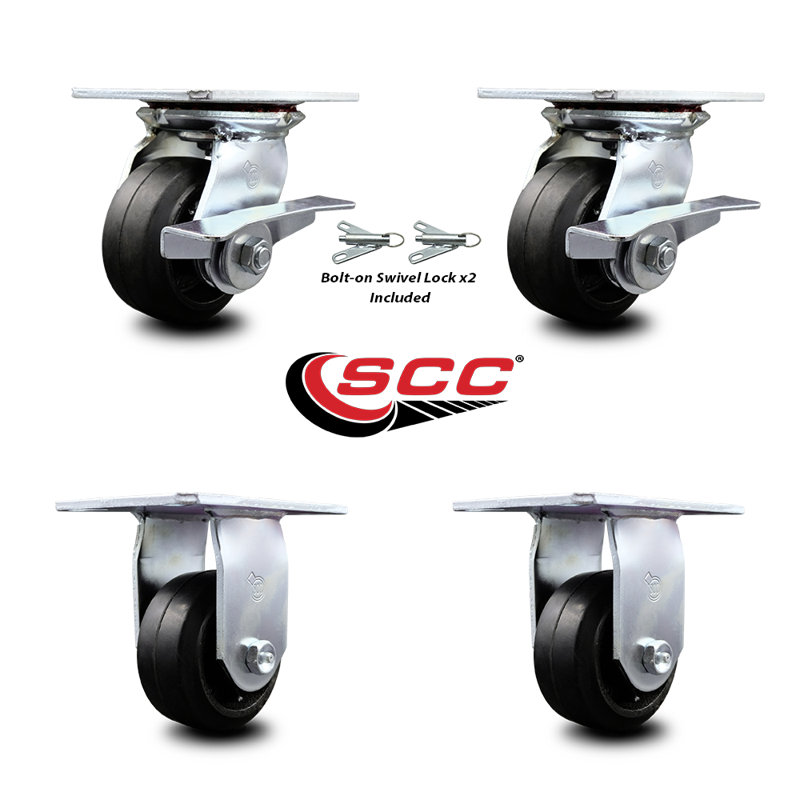 4 Piece Rubber on Steel Caster Set