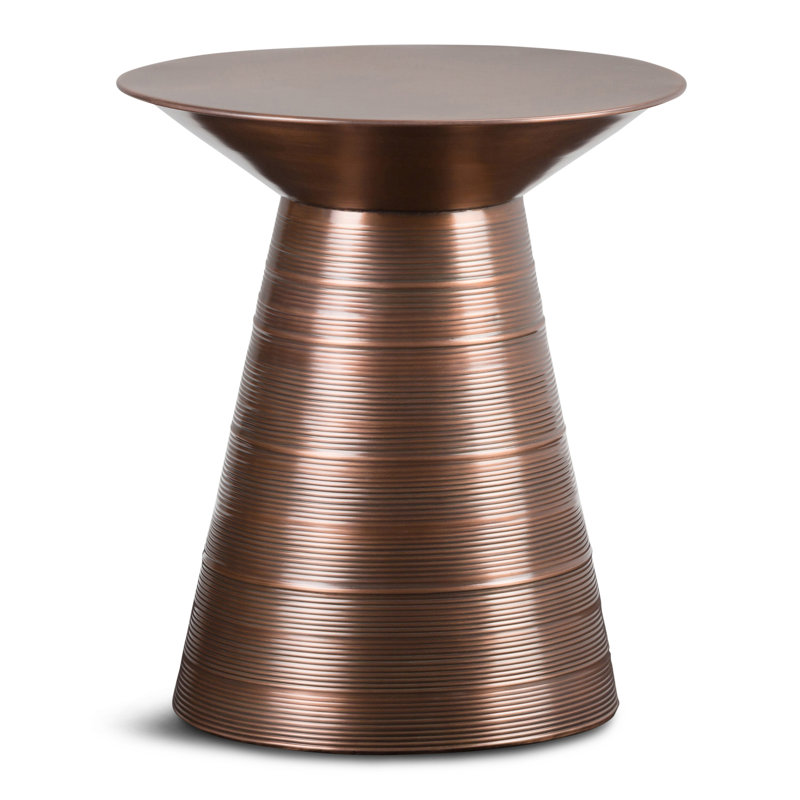 Sheridan 18"W Metal Industrial Round Side Table with Sculptural Design, Aged Copper