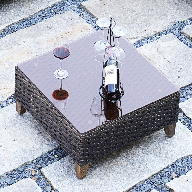 Umeh Square Glass Steel Outdoor Coffee Table - 60.96 cm W 60.96 cm D