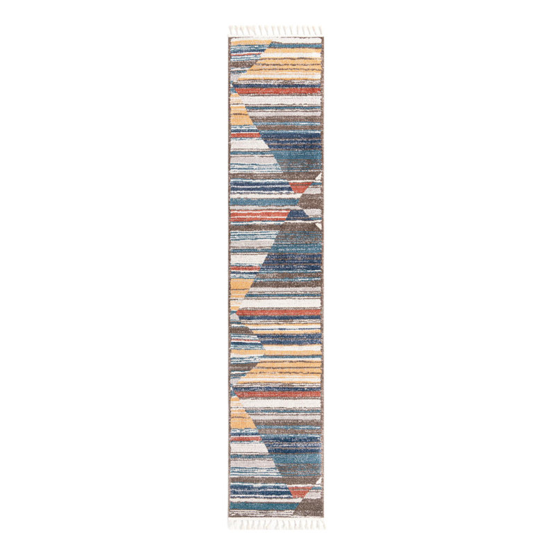 Tapis blanc / vert / bleu Frystown, Tapis de couloir 2 pi 7 po x 13 pi