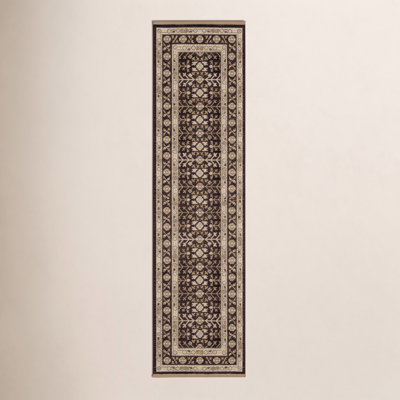 Abena Traditonal Bordered Floral Black/ Beige Wool Blend Area Rug