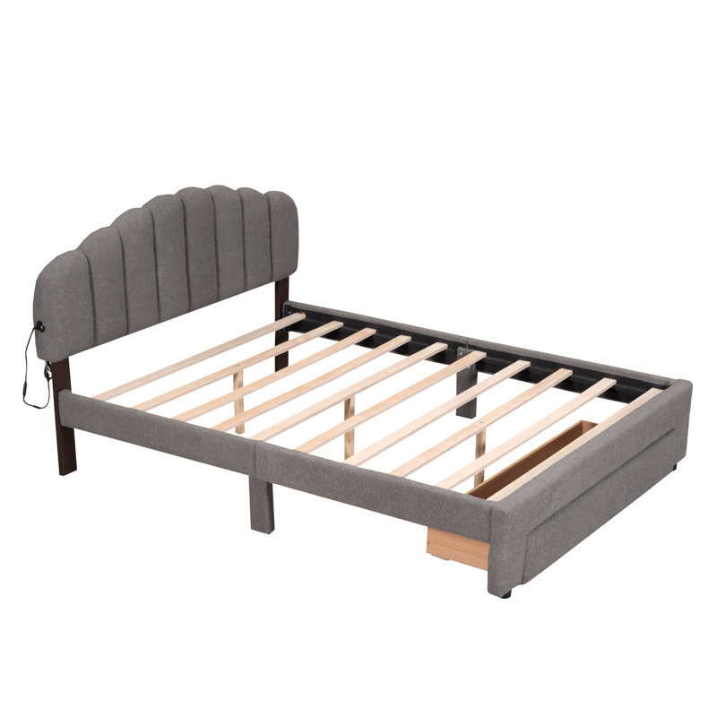 Teddy Fleece  Upholstered Platform Bed with Drawer