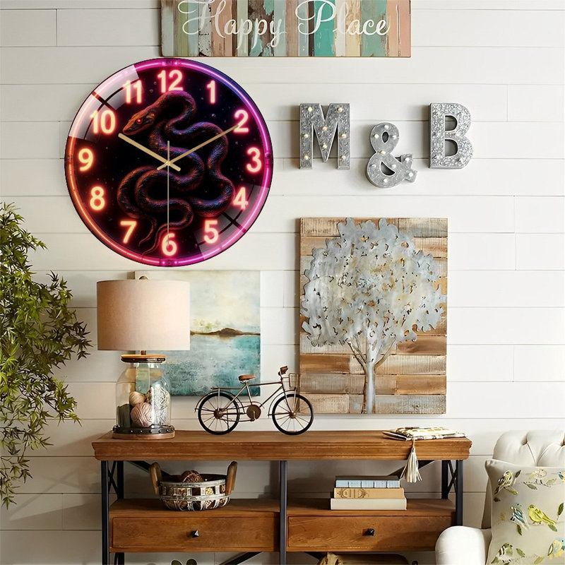 Horloge murale néon avec horloge murale 12 po