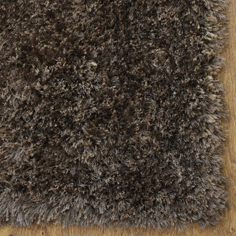 Hand Tufted Shag Polyester Eco-Friendly Area Rugs -  Rectangle, Dark Brown Beige Color, Plain Solid Design, High Pile Thick Handmade Anti Skid Area Rugs for Living Room, Bed Room