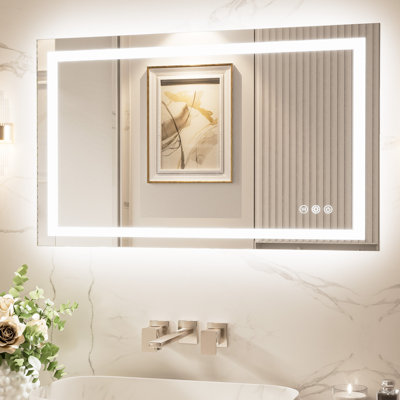 Miroir de salle de bain à intensité variable 3-en-1 à DEL avec éclairage à température de couleur 3 lumières avant et rétroéclairé avec bandes à double DEL