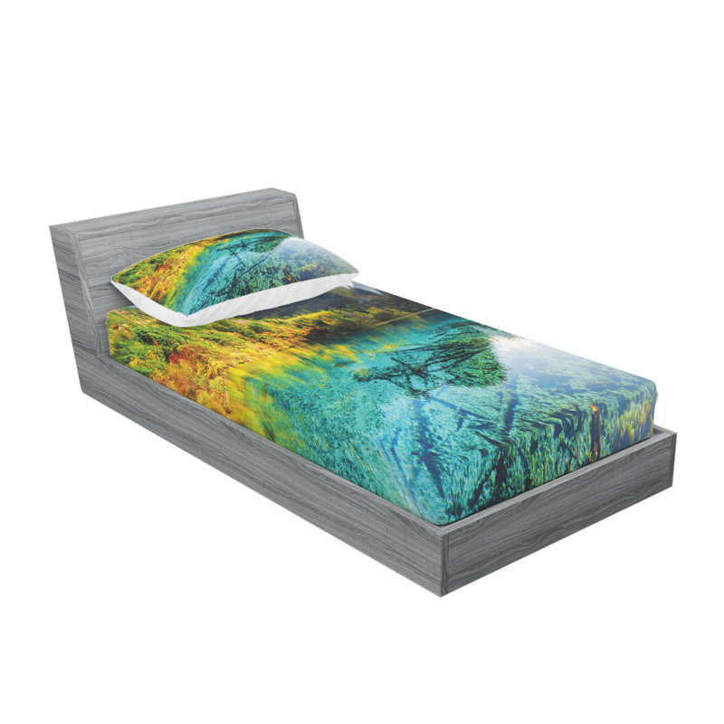 Ensemble de draps Idyllic Mountain Creek, Ensemble de draps pour lit simple TG avec drap-hou