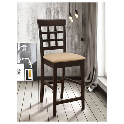 Beige and Cappuccino Upholstered Counter Height Stools (Set of 2) - Rubberwood Frame with Foam Seat