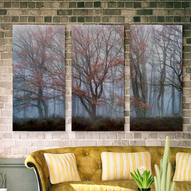 Contrastes brumeux-ensemble de 3 reproductions de photos sur toiles tendues, H 24 po x l 36 po