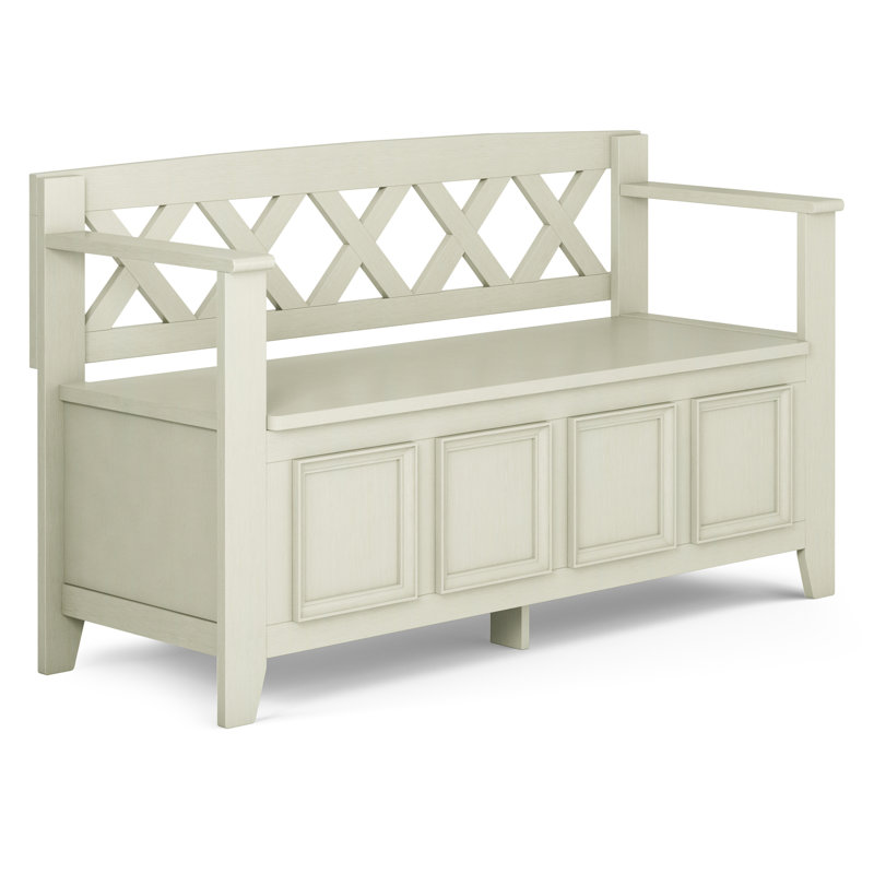 Solid Wood Entryway Storage Bench, Beige