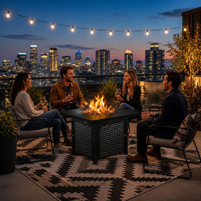 La table de foyer d'extérieur comprend un couvercle et de la pierre de lave, idéale pour les patios, les terrasses et les jardins, ajoutant chaleur et ambiance aux espaces extérieurs