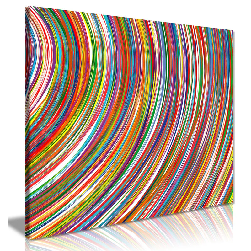 Rainbow Curved Stripes - Wrapped Canvas Print, 41cm H x 41cm W