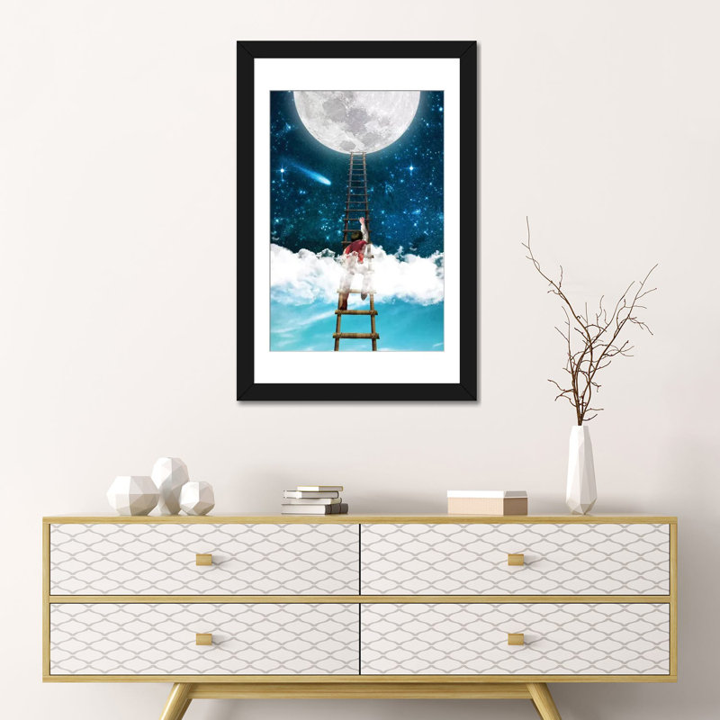 Reach For The Moon I, H 24 po x l 16 po x P 1 po, Papier d'art encadré noir, Blanc