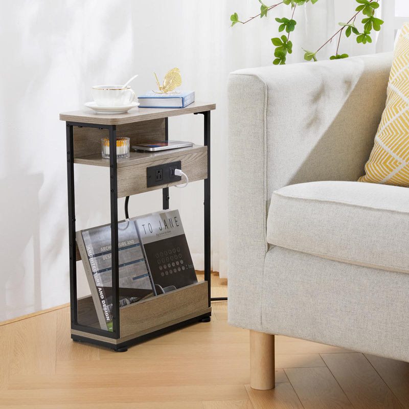 40cm W Metal Bedside Table, Beige