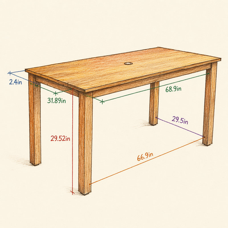 Table de salle à manger 68,9 "pour les pique-niques et les repas de patio