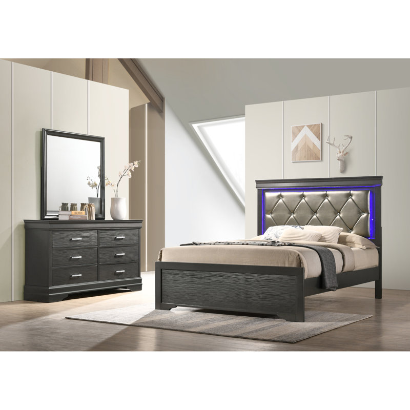 Commode moderne 5 tiroirs en bois, Gris