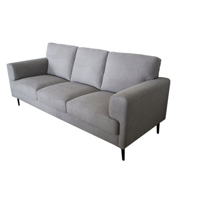 Gray 3 - Seat Linen With Pocket Coil Seating, Metal Legs, Loose Back And Tight Cushions, 7" Floor , 220lbs Weight Capacity, D24 Foam, Pine Wood Leg, Seat,