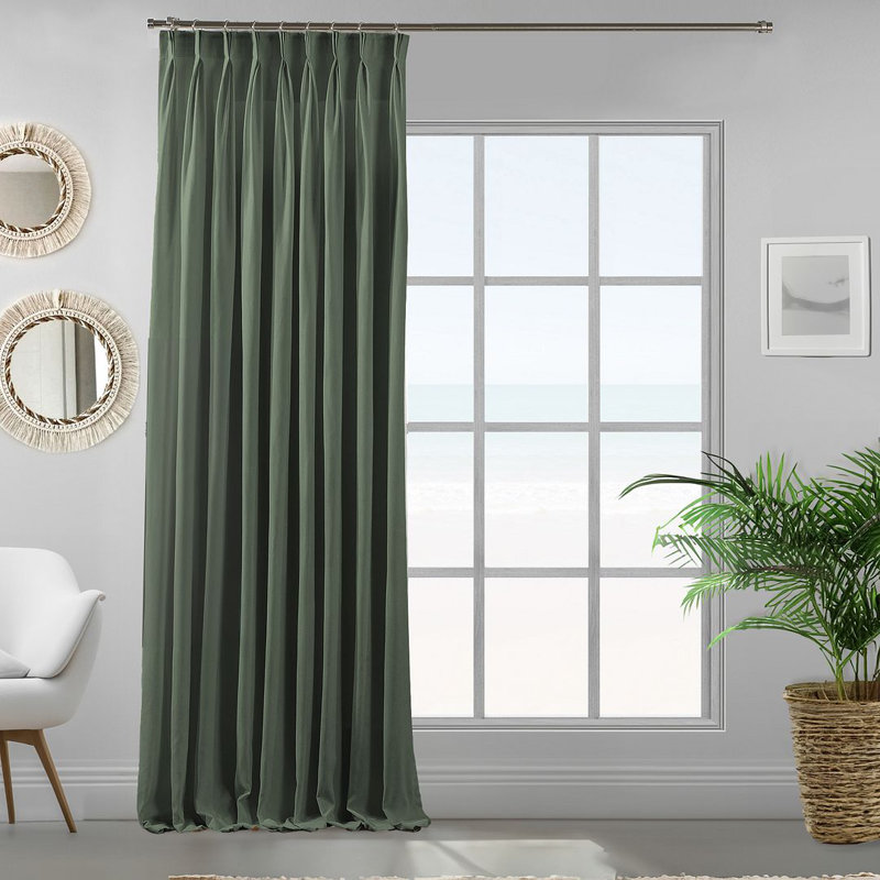 Panneau de rideau simple décoratif à double pincement très long et très large, L 52 po x L 192 po, Vert feuille