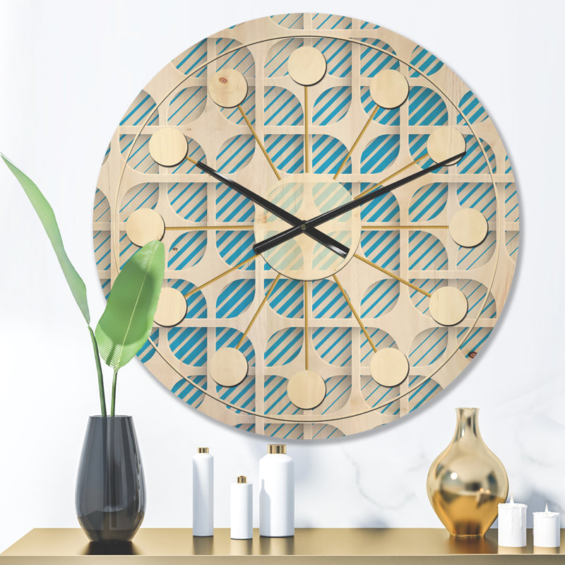 Horloge murale 3D en bois blanche et bleue II - Mid-Century, Petit