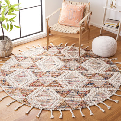 Natura Hand Loomed Wool/Jute/Cotton Geometric Rug in Red/Ivory