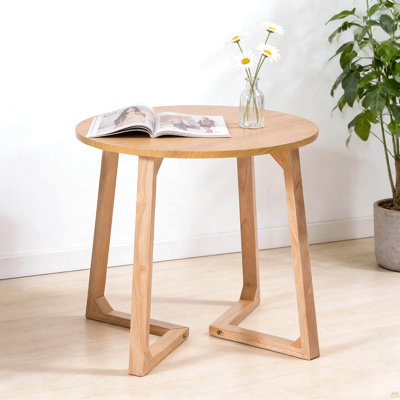 24" Round End Table, Solid Wood Sofa Side  Table With V-Shaped Legs, Small Coffee Table