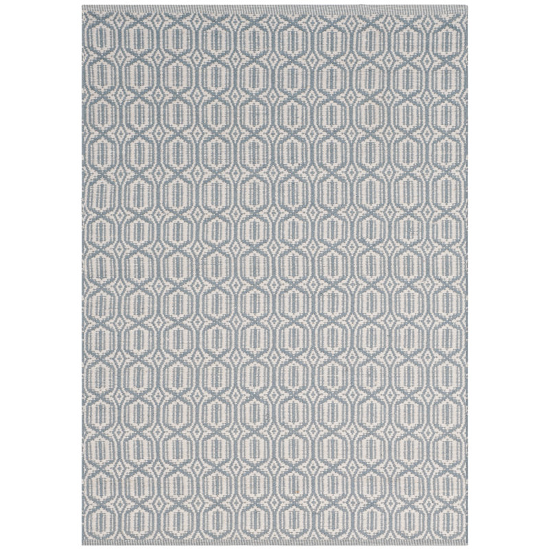 Jodi Geometric Handmade Flatweave Cotton Ivory/Blue Area Rug, Rectangle 3' x 5'