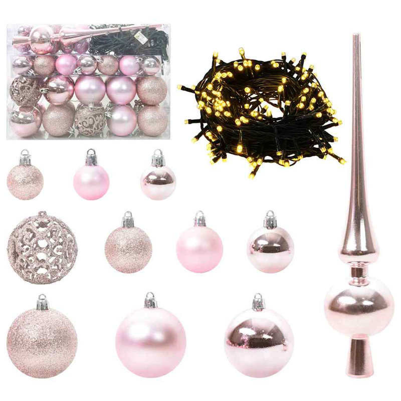 Christmas Bauble Set with 150 LEDs 61 pcs Plastic, Pink