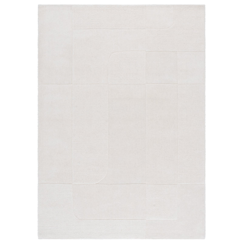 Kyrie Solid Color Hand Loomed Wool/Cotton Area Rug in Ivory, Rectangle 5' x 8'