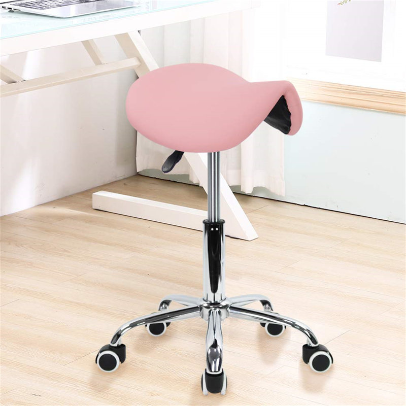 Swivel Upholstered Adjustable Height Counter Stool with Metal Frame, Pink