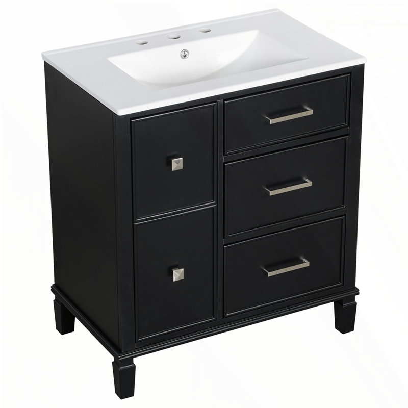 Meuble-lavabo 30 po avec lavabo en céramique, Noir