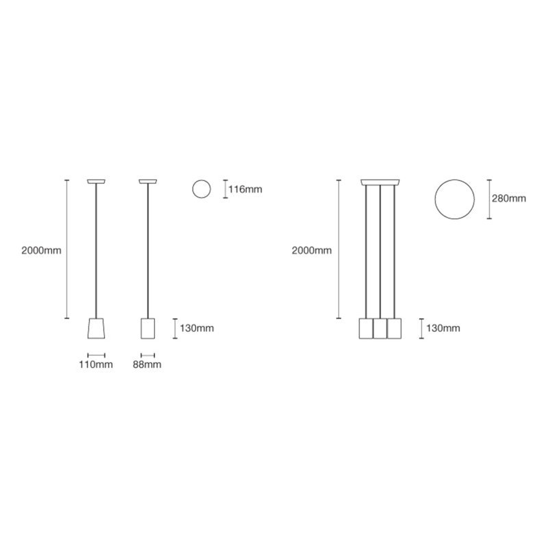 Solid 6 - Light LED Pendant, Nero Marquina, Matte Black