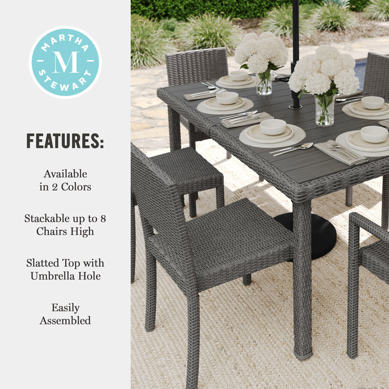 Gray Engineered Wood Top 7-Piece Dining Set with Rattan Wicker Chairs