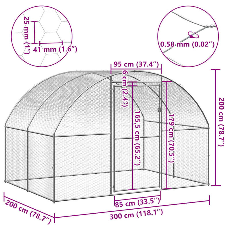 Cage à poulet résistante aux intempéries, H 78,7 po x l 118,1 po x L 78,7 po, Argent