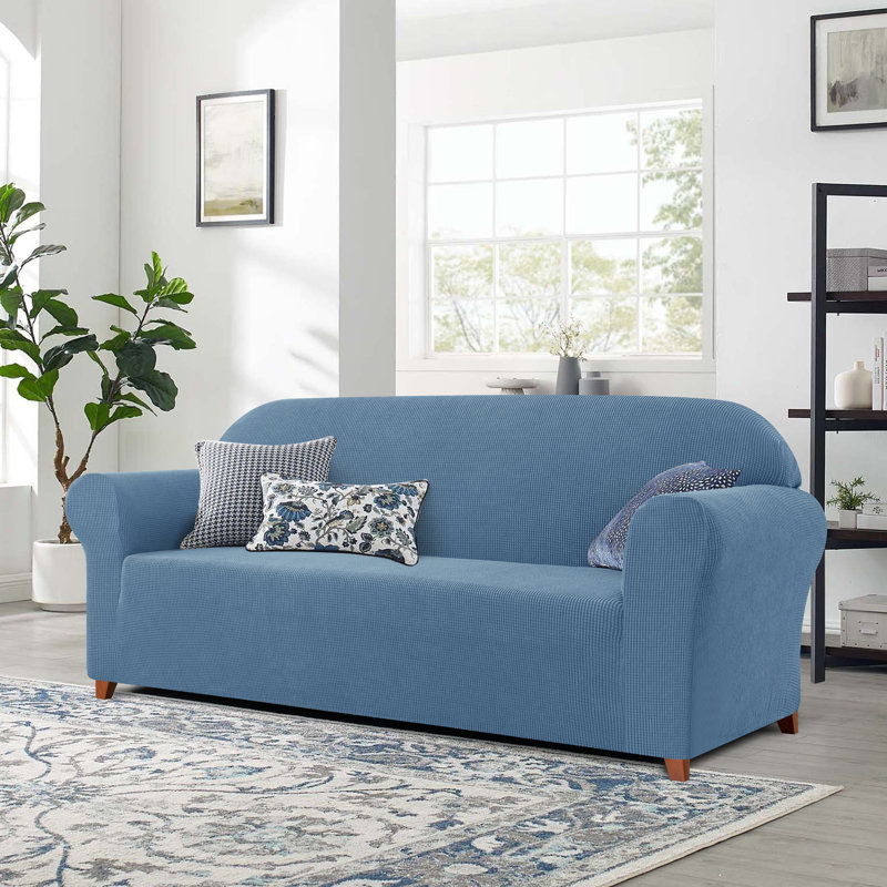 Box Cushion Loveseat Slipcover, Denim Blue, 104cm H x 180cm W x 107cm D