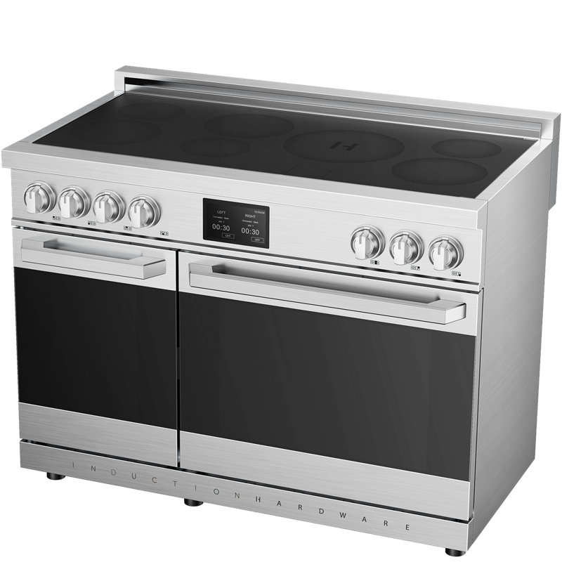 Professional Induction Hardware 48 Inch Professional Induction Range with Double Convection Ovens & Air Fry, 7 Burner Electric Stove, Pizza Stone, Luxury 304 Stainless Steel by Induction Hardware