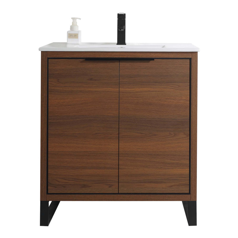 30'' Single Bathroom Vanity Set, Matte Black, Walnut