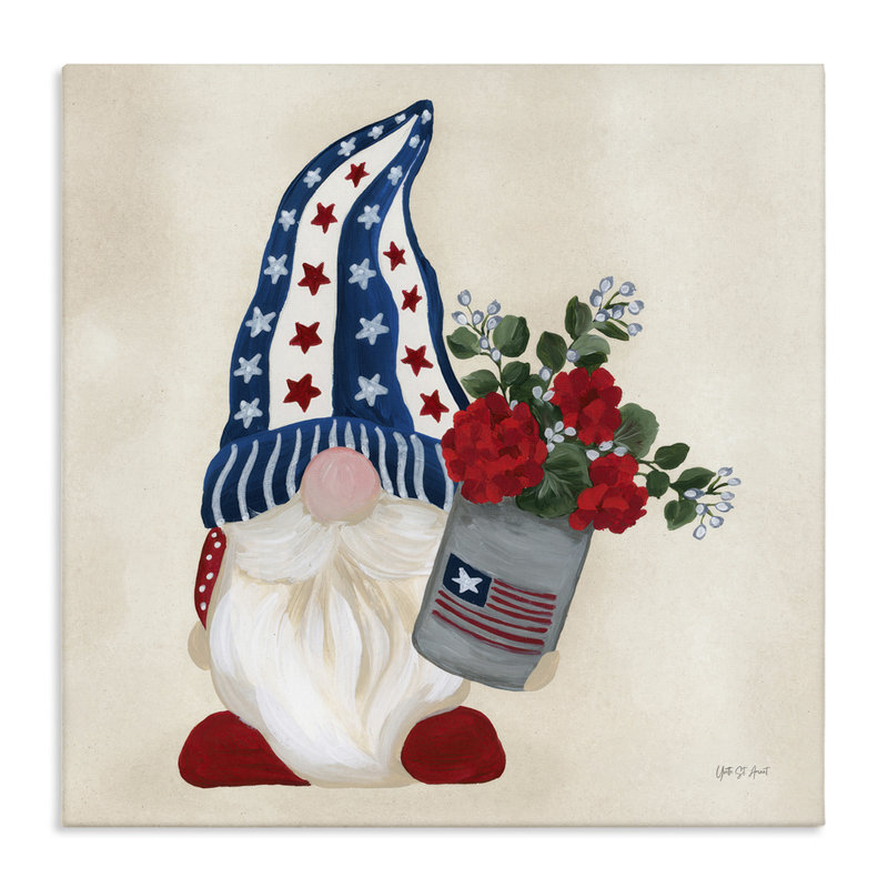  «Americana Summer Gnome», art mural sur toile par Yvette St. Amant, H 17 po x l 17 po