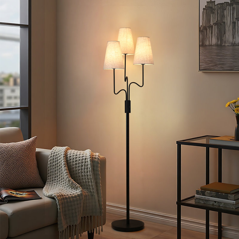 Lampe sur pied à branches à intensité variable 68 lumières 68 pouces, abat-jour en lin