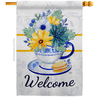 Après-midi, thé, bouquet de maison, drapeau floral, printemps, 28 x 40 pouces, décoration décorative double face, bannière