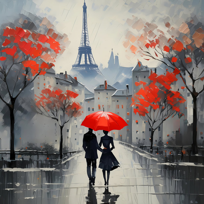 Parasol rouge et étreinte Love’S, H 30 po x l 30 po