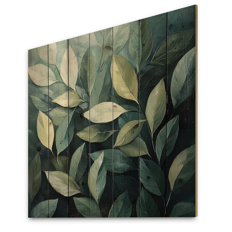 Feuillage olive vert, collage de feuilles I - Art mural en bois de feuilles - sur bois de pin naturel