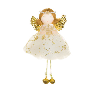 Hanging White and Gold Fabric Angel Girl Doll with Pearl Tiara Pack of 10