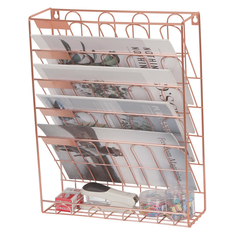 Desktop Organizer, 5-Tier Hanging File Organizer, Wall Mounted File Tray Organizer, Rose Gold