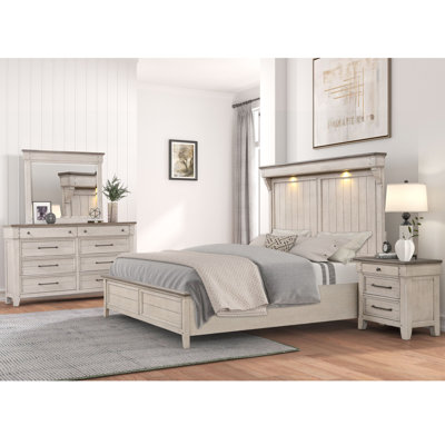 Ophelia & Co. Ken 4-Piece Bedroom Set with Touch LED Lighting, Weathered Dusty-taupe Finish by Ophelia & Co.