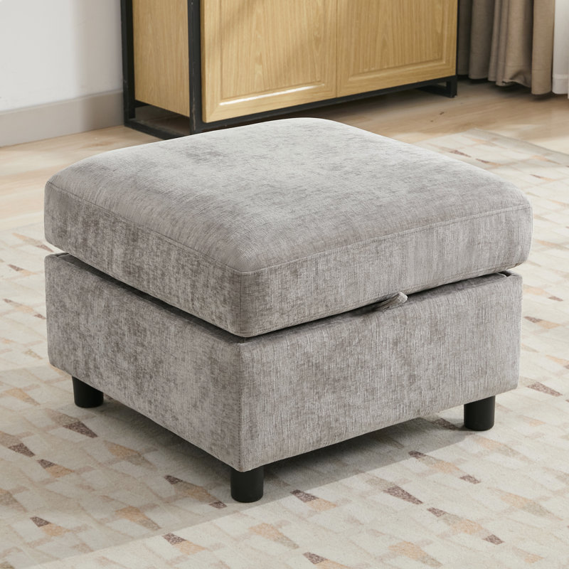 25.6” Wide Square Storage Ottoman Module For Modular Sectional Sofa, Chenille, Light Gray Chenille
