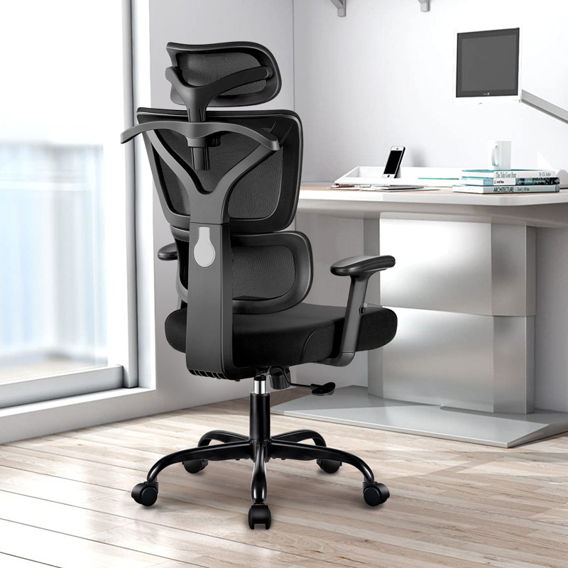 Inbox Zero Jumaane Adjustable Ergonomic Swiveling PC & Racing Game Chair, White, Black